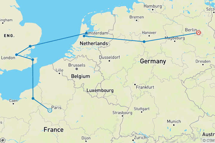 Karte von Paris und europäische Hauptstädte