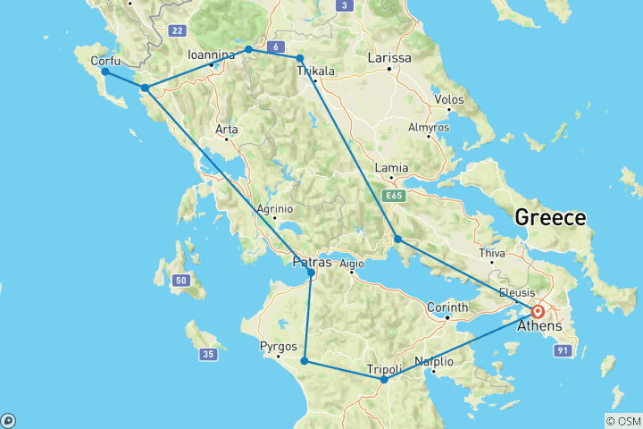 Carte du circuit Péloponnèse et Météores