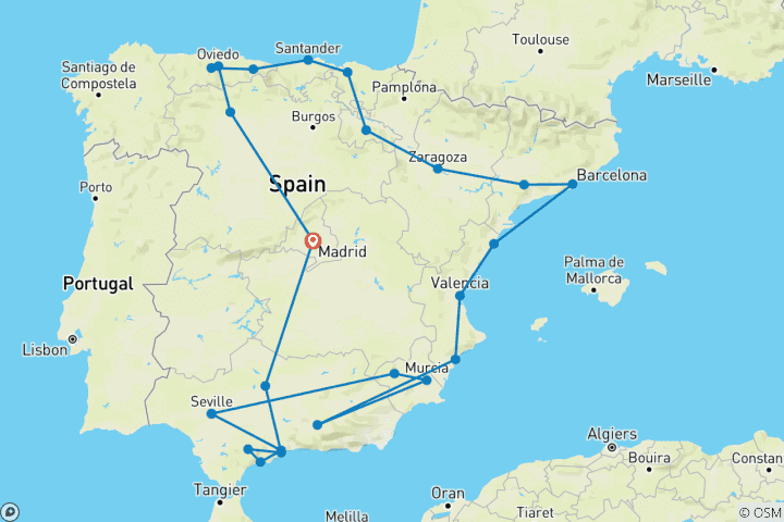 Carte du circuit Espagnol Ole (25 destinations)