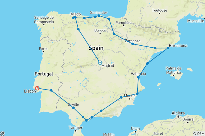 Map of Spanish Ole with Lisbon (including Marbella)