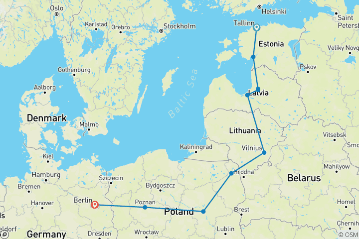 Carte du circuit Des Baltes époustouflants terminent Berlin (10 destinations)