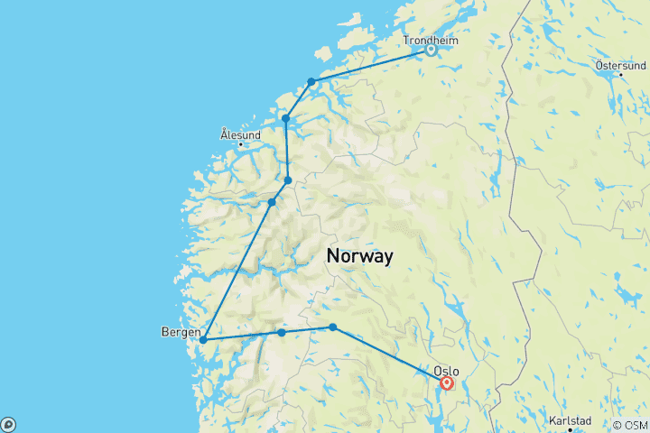 Carte du circuit La belle Norvège, fin à Oslo