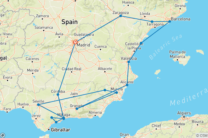 Map of Spanish Ring (19 destinations)