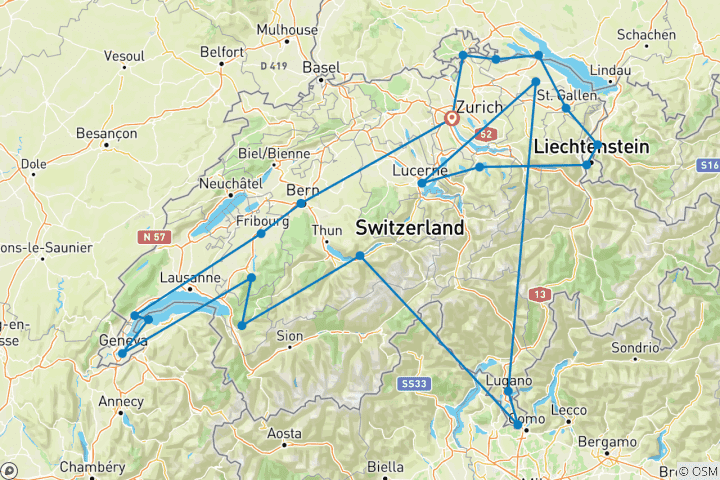 Karte von Das Beste der Schweiz (42 Destinationen)