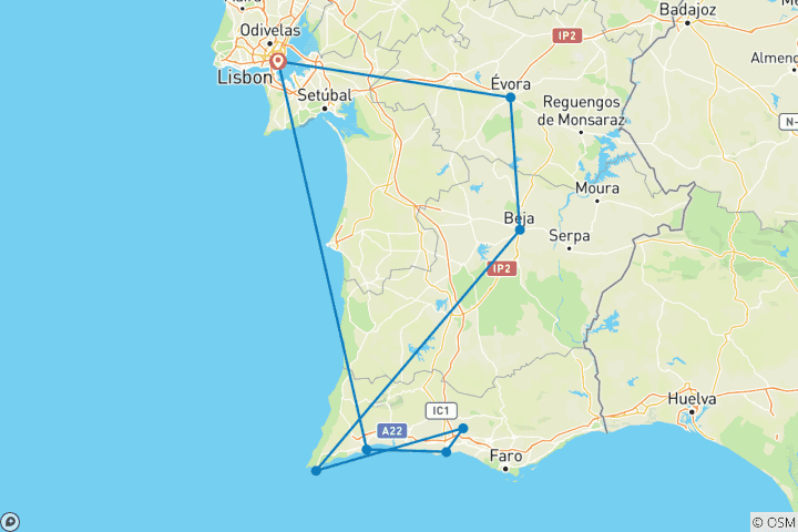 Map of Southern Portugal (8 destinations)