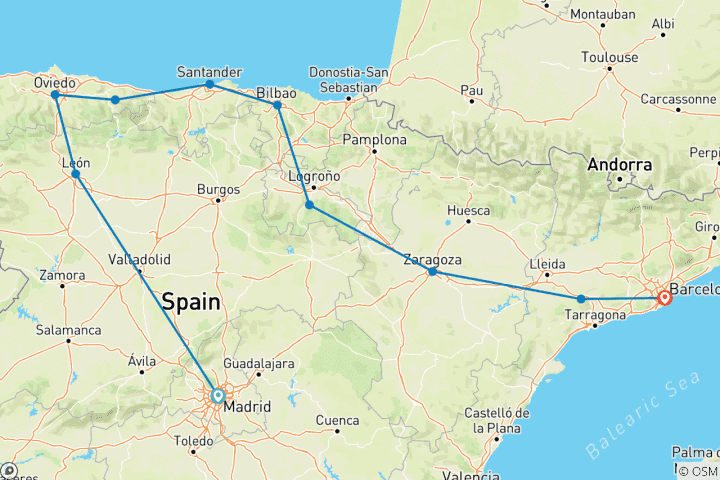 Carte du circuit Le bonheur espagnol se termine à Barcelone (10 destinations)