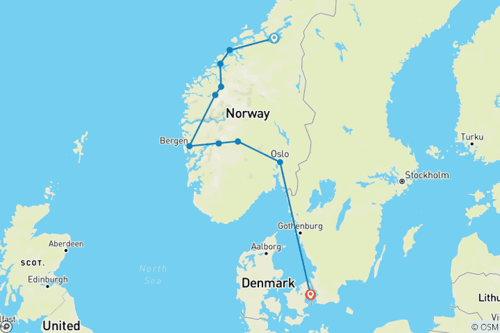 Map of The beautiful Norway End Copenhagen