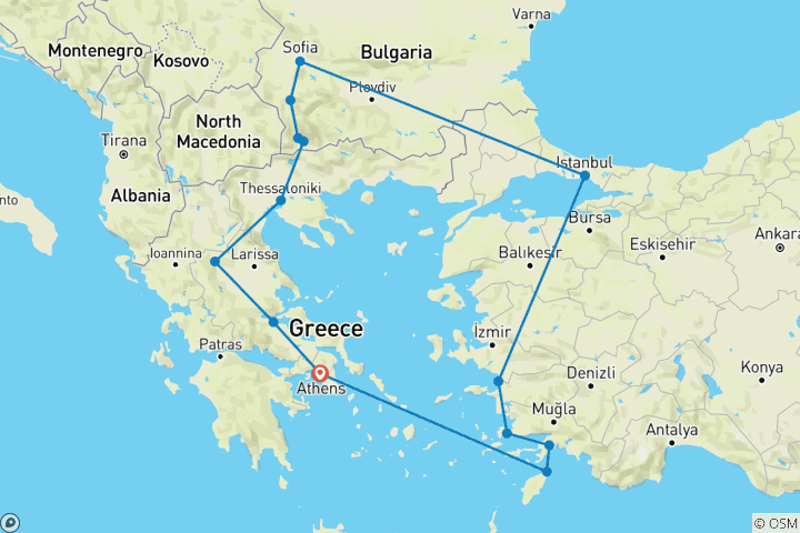 Mapa de El corazón de Tracia (14 destinations)