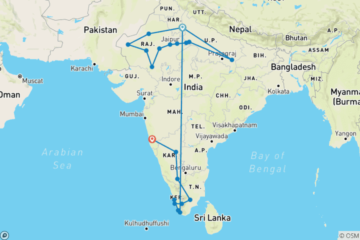 Map of Iconic India (from Delhi to Goa)