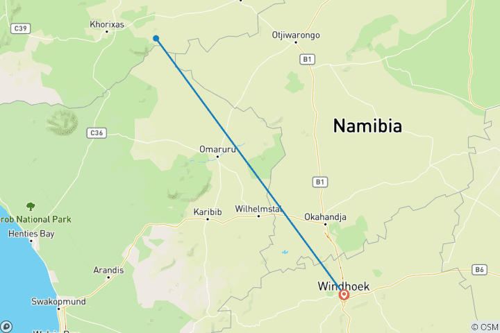 Carte du circuit Expédition de conservation de la nature sauvage - Namibie