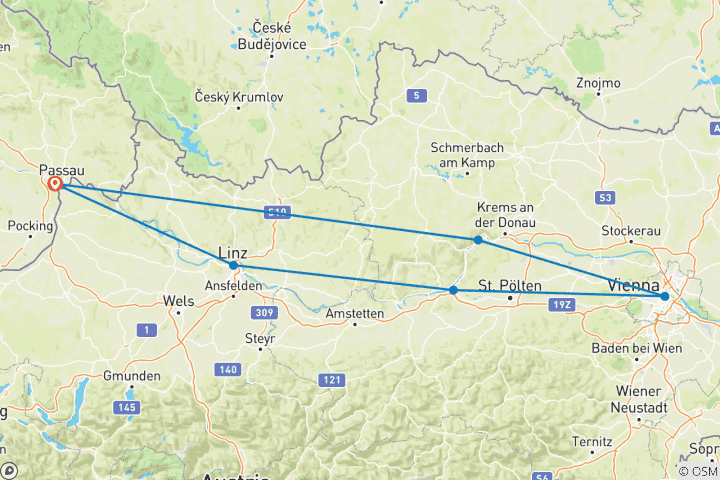 Karte von Donau Kurz-Kreuzfahrt 2025 (einschließlich Melk)