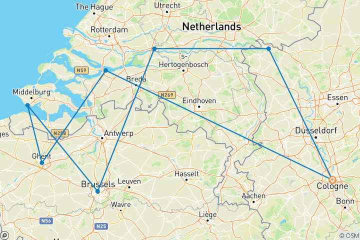 Karte von Rhein Erlebnis Niederlande & Belgien 2025 (einschließlich Emmerich am Rhein)