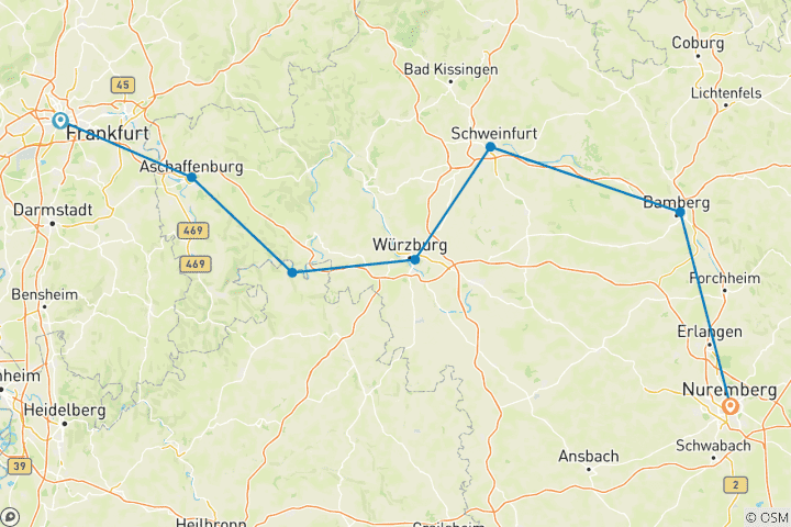 Karte von Kurs Main Erlebnis Frankfurt - Nürnberg 2025