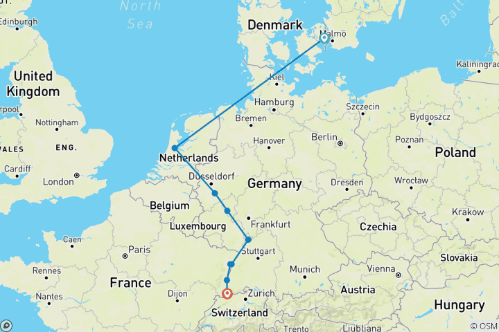 Carte du circuit Joyaux du Rhin et Copenhague 2025 - 11 jours (9 destinations)