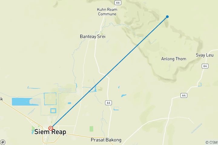 Kaart van 2-Daagse Cambodja Motorfietstocht van Siem Reap naar de Kulen berg via Beng Mealea