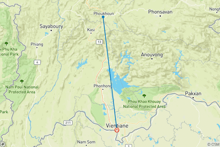 Carte du circuit Circuit moto au Laos de Vientiane à Nam Ngum, Thalat, Phou Khao Khouay