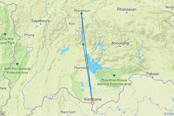 Carte du circuit Circuit moto au Laos de Vientiane à Vang Vieng, Phou Khao Khouay