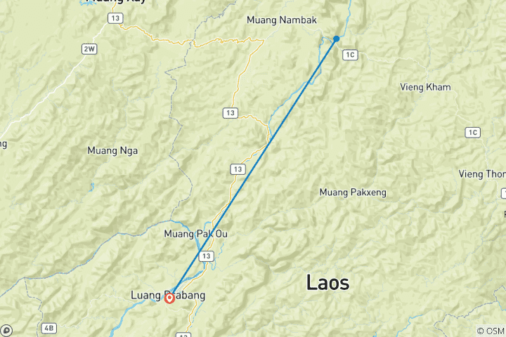 Kaart van Ultieme Laos off-road motortocht van Luang Prabang naar Nong Khiaw, Muang Hiam