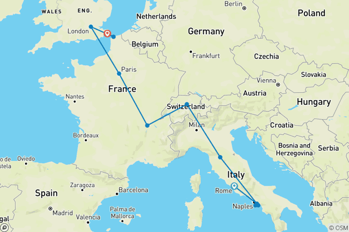 Map of Rome to London Vistas