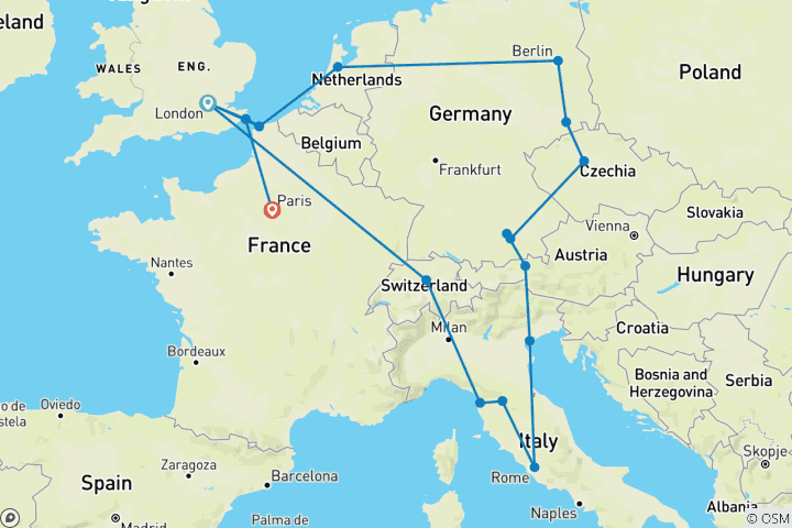 Carte du circuit Tourbillon européen (Plus, Hiver, Départ Amsterdam, Classique, 19 jours)