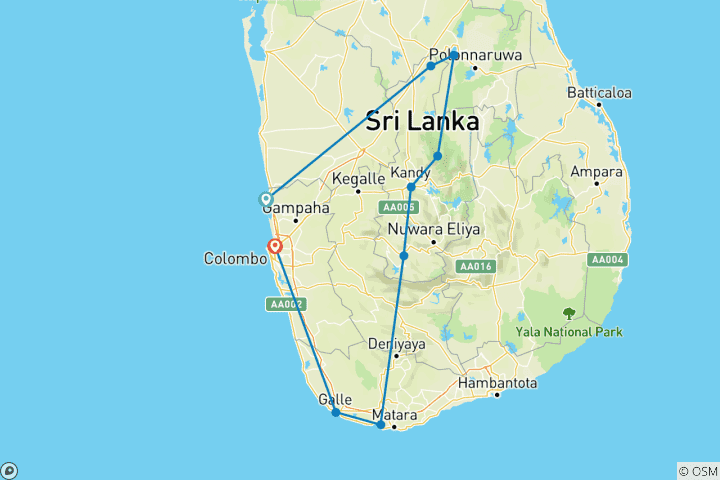 Map of Sri Lanka: Hike, Bike & Kayak (9 destinations)