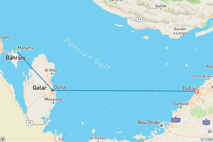 Carte du circuit Bahreïn, Qatar et Dubaï (from Manama to Dubaï)