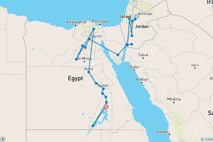 Map of Contrasts of Jordan and Essences of Egypt (25 destinations)