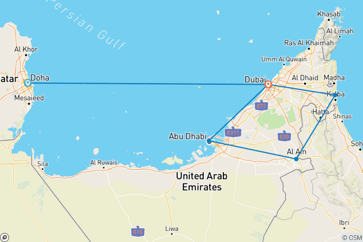 Map of Qatar, Dubai, and the United Arab Emirates