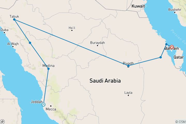 Carte du circuit Les mystères de l'Arabie et Bahreïn (from Jeddah to Manama)