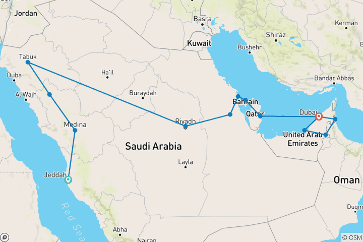 Kaart van Mysteries van Arabië en schoonheden van de Perzische Golf (14 bestemmingen)
