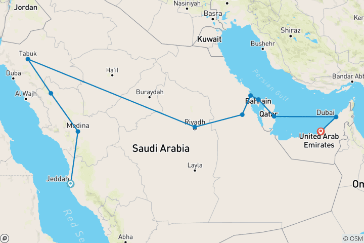 Map of Mysteries of Arabia and beauties of the Persian Gulf end Abu Dhabi (11 destinations)