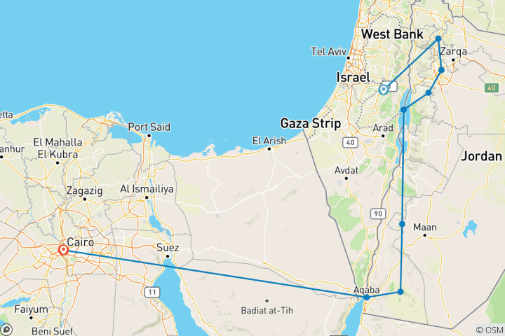 Karte von Jerusalem, das unvergessliche Jordanien und Kairo (9 Destinationen)