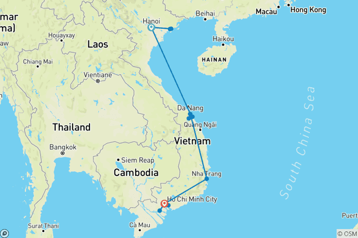 Kaart van 14 Dagen Vietnam Avontuur (privégids & chauffeur）