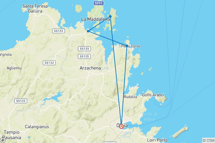 Map of Sardinia on E-bikes guided cycling tour