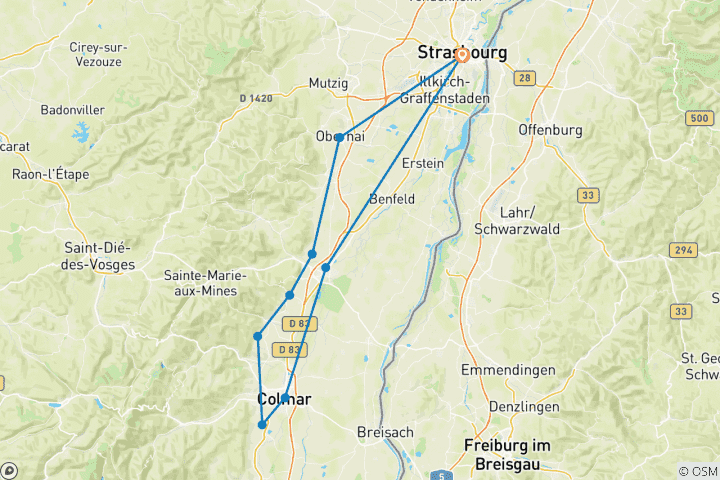 Carte du circuit Alsace | France | Voyage guidé en e-bike