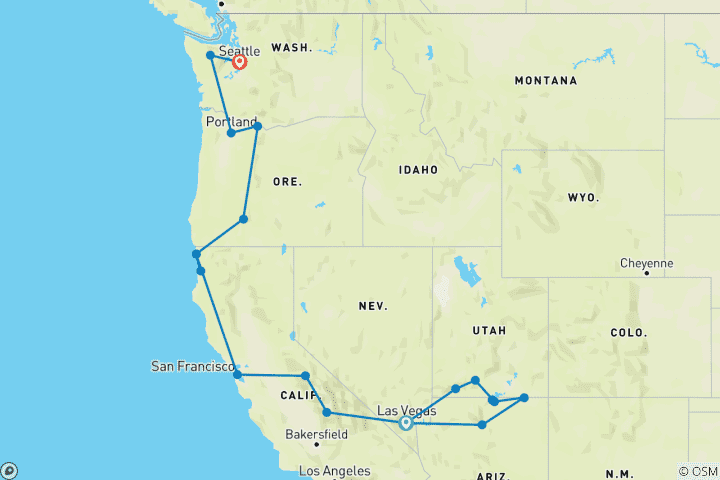 Map of Western USA Encompassed