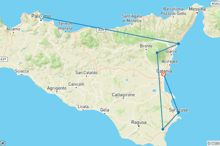 Map of 8 Day Taste of Sicily Tour Package