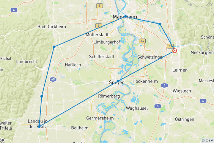 Karte von Pfalz | Geführte E-Bike Reise | Deutschlands Toskana