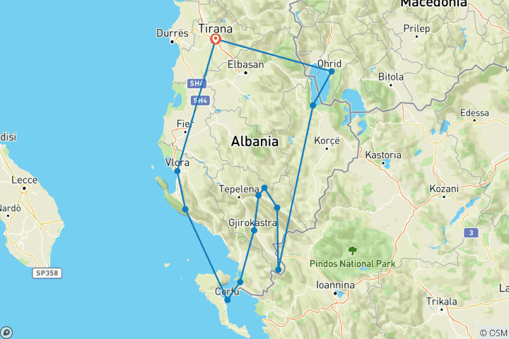 Carte du circuit Albanie | Voyage guidé en e-bike