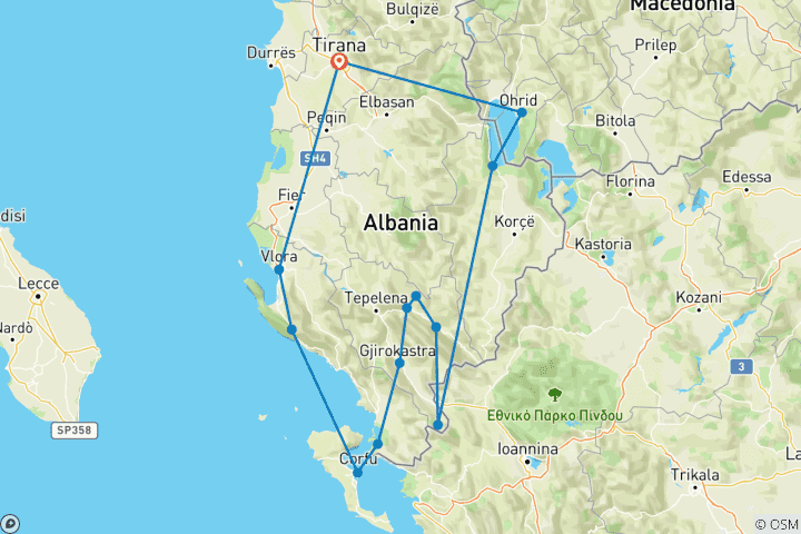 Carte du circuit Albanie | Voyage guidé en e-bike