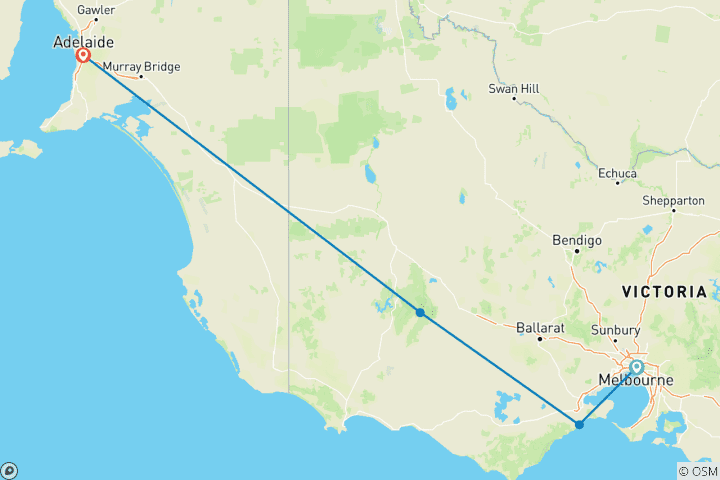 Mapa de Australia Meridional: Melbourne, Adelaine - 3 Días