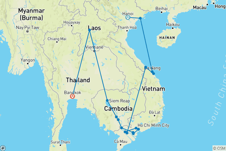 Carte du circuit Grand Tour d'Indochine 2026-2027