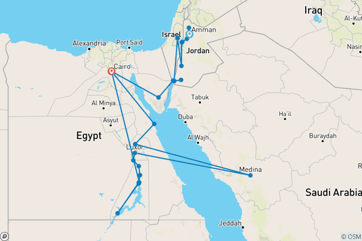 Karte von Magisches Jordanien, die Schönheiten des Nils und Hurghada bis Kairo (26 Destinationen)