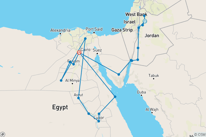 Karte von Jordanien, die Geheimnisse des Nils und Hurghada (22 Destinationen)