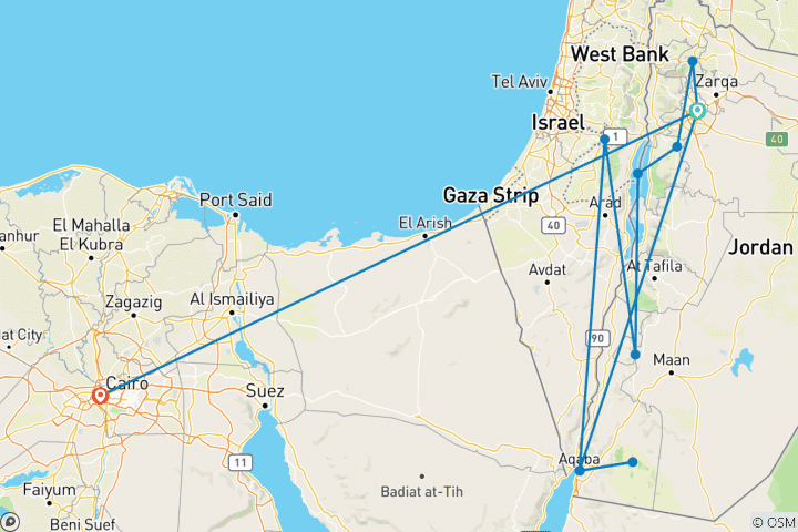 Map of Unforgettable Jordan and Cairo (including Dead Sea)