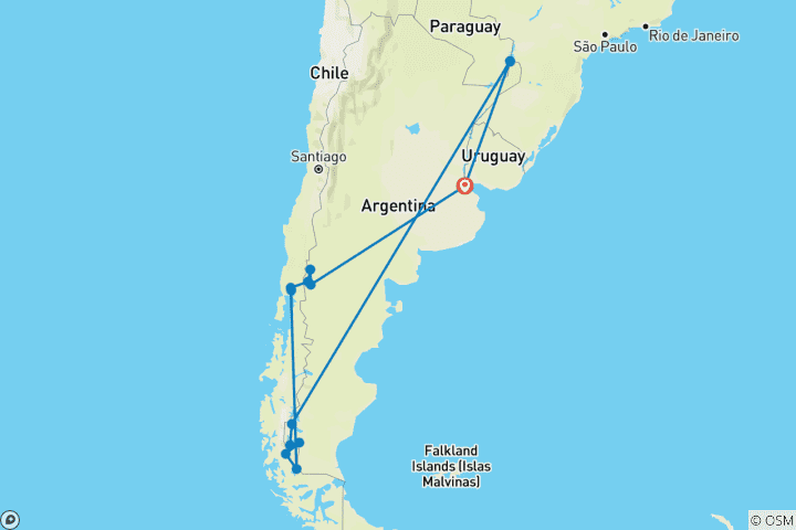 Map of Patagonia & Iguaçu Falls