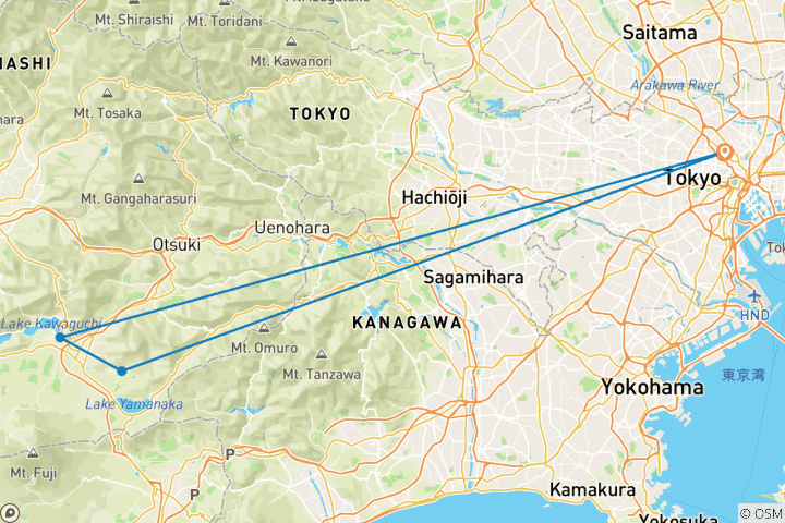 Mapa de Aventura de 5 días en Tokio y el Monte Fuji