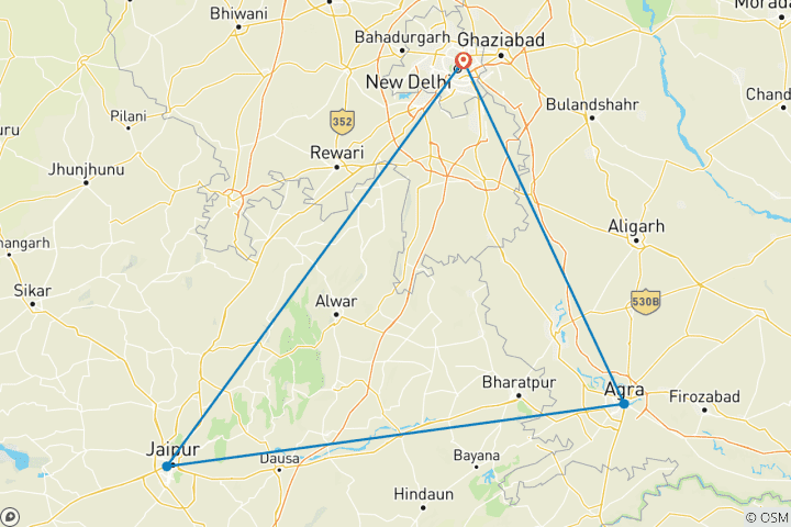 Map of Experience India’s Golden Triangle: 6 Days of Cultural Majesty