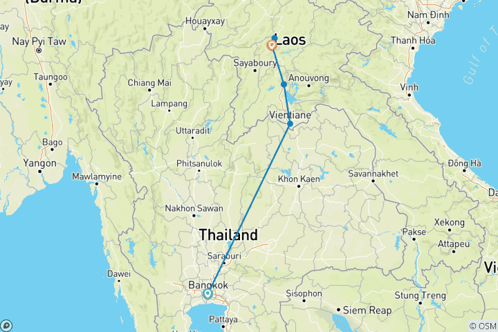 Mapa de Viaje épico de Tailandia a Laos con templos, cascadas y viajes en tren