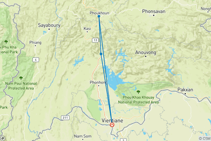 Carte du circuit Circuit moto au Laos de Vientiane à Vang Vieng et Phou Khao Khouay